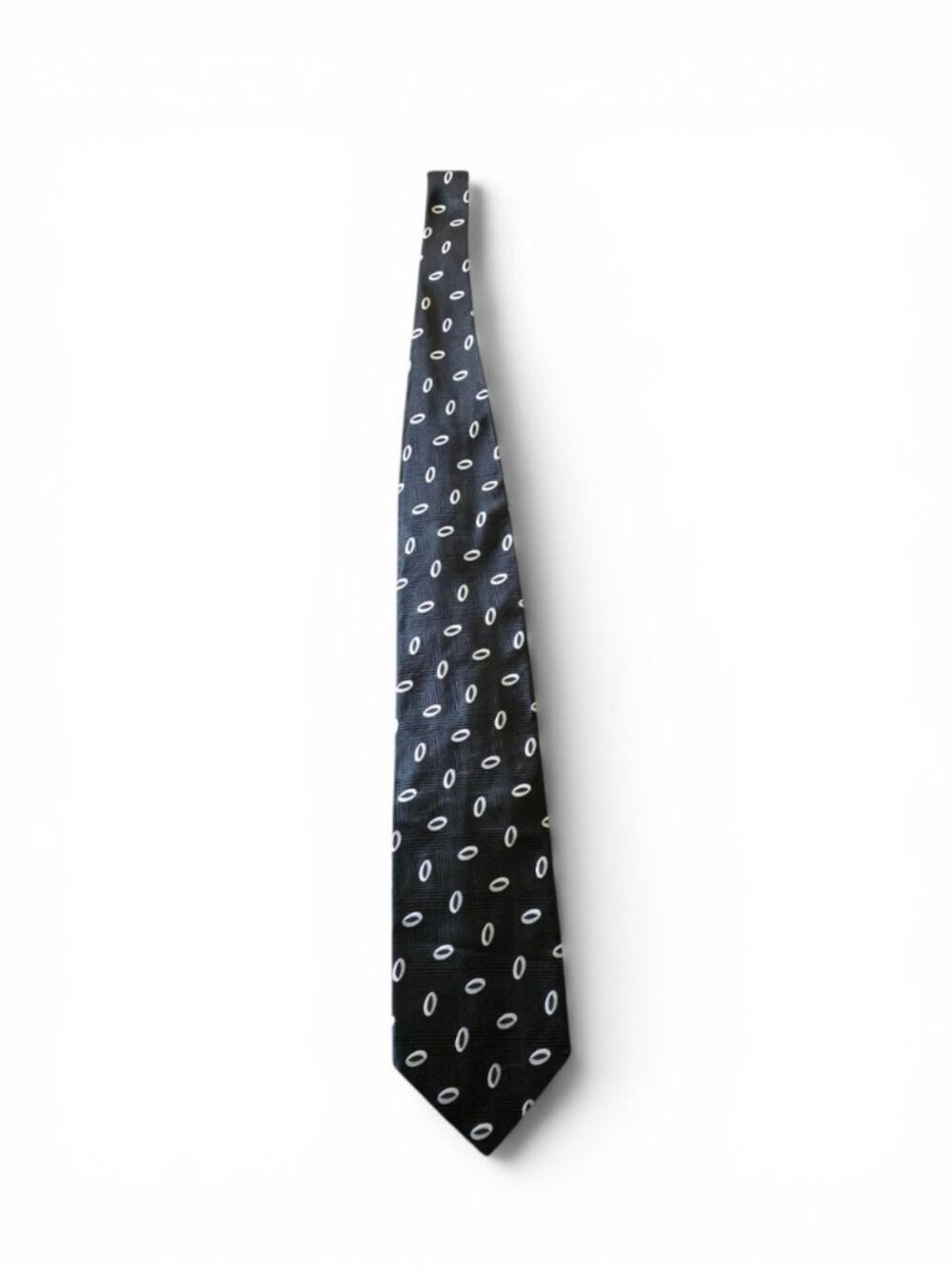 Hugo Boss Men’s Silk Tie Black White Geometric Oval Print Made in Italy - Picture 7 of 11
